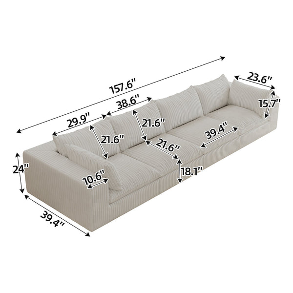 English Elm 157.6"Cloud 157.6" Cloud Sofa – Luxurious Modular Corduroy Couch With Removable Cushions & Customizable Layout Options W2824S00096