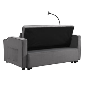 English Elm Modern Velvet Loveseat Futon Sofa with Pullout Bed, 3-in-1 Convertible Sleeper, USB Ports, Pockets Dark Gray 46.85 L x 38.98 W x 16.14 H W2297P224267