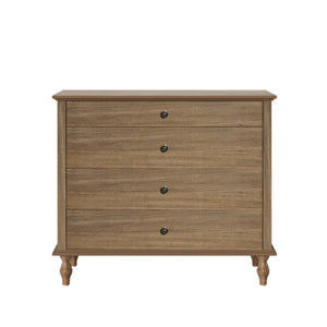 English Elm Large Antique Style 4-drawer Chest with Crown Molding Roman Legs Bedroom Storage Natural & Light Brown,Rustic Brown W1445P422421