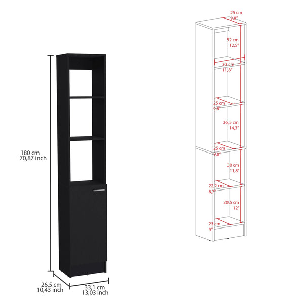 English Elm Parks Linen Bathroom Storage Cabinet Tall 70.8" High Black Engineered Wood with 6 Shelves, Adjustable B200P188843