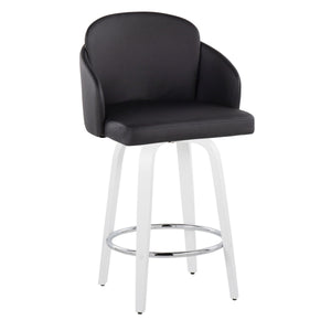 English Elm Fixed-height Swivel Counter Stools with Faux Leather Seats and Chrome Footrest Set of 2 B202S02159