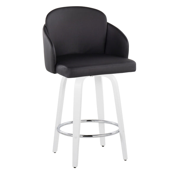 English Elm Fixed-height Swivel Counter Stools with Faux Leather Seats and Chrome Footrest Set of 2 B202S02159