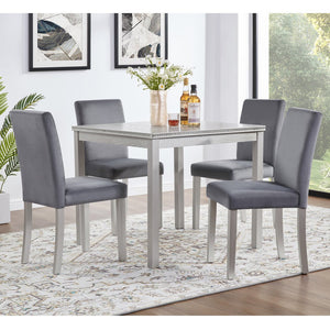 English Elm Dining Chairs Set for 4 with Plush Flannelette Upholstery, Ergonomic High Back & Solid Wood Legs, Silver Gray W1998P266887