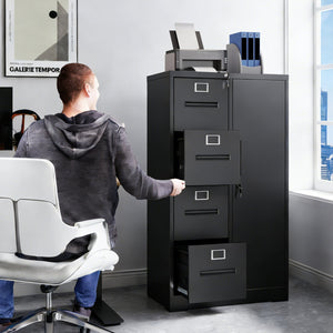 English Elm Metal Four Drawer Filing Cabinet with Lock Steel Storage for Home Office Bedroom Black W2735P457274