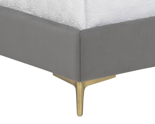 Sunpan Cairo Bed - Luxurious Deep Tufted Design with Cushioned Headrest and Elegant Antique Brass Legs Queen