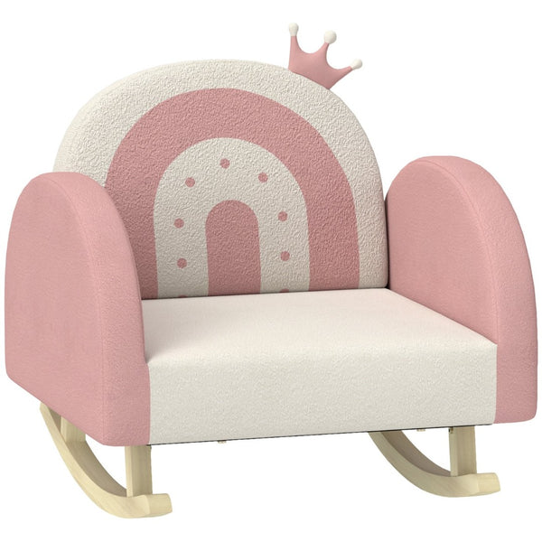 English Elm Qaba Kids Rocking Chair - Enchanting Princess Crown Velvet Toddler Armchair With Rainbow Backrest W2225P229319-GIGA