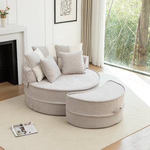 English Elm Oversized Chenille Barrel Lounge Chair with Ottoman and Five Throw Pillows W1170P283149