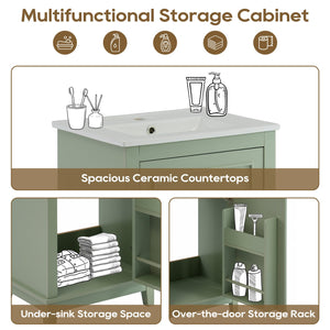 English Elm 20 Inch Modern Small Bathroom Vanity Cabinet With Ceramic Basin, Space-Saving Storage & Soft-Close Door Green N729P170386F