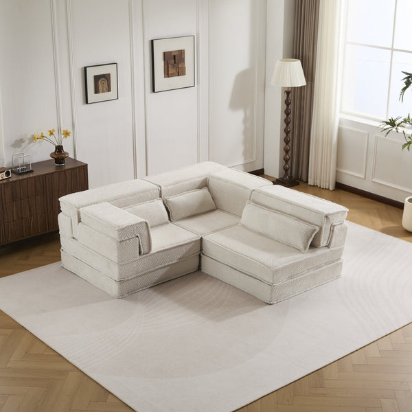 English Elm Compression Mahjong Sofa - Versatile Convertible Floor Bed, Soft Fleece, No Assembly, 3 Pillows W3723S00019