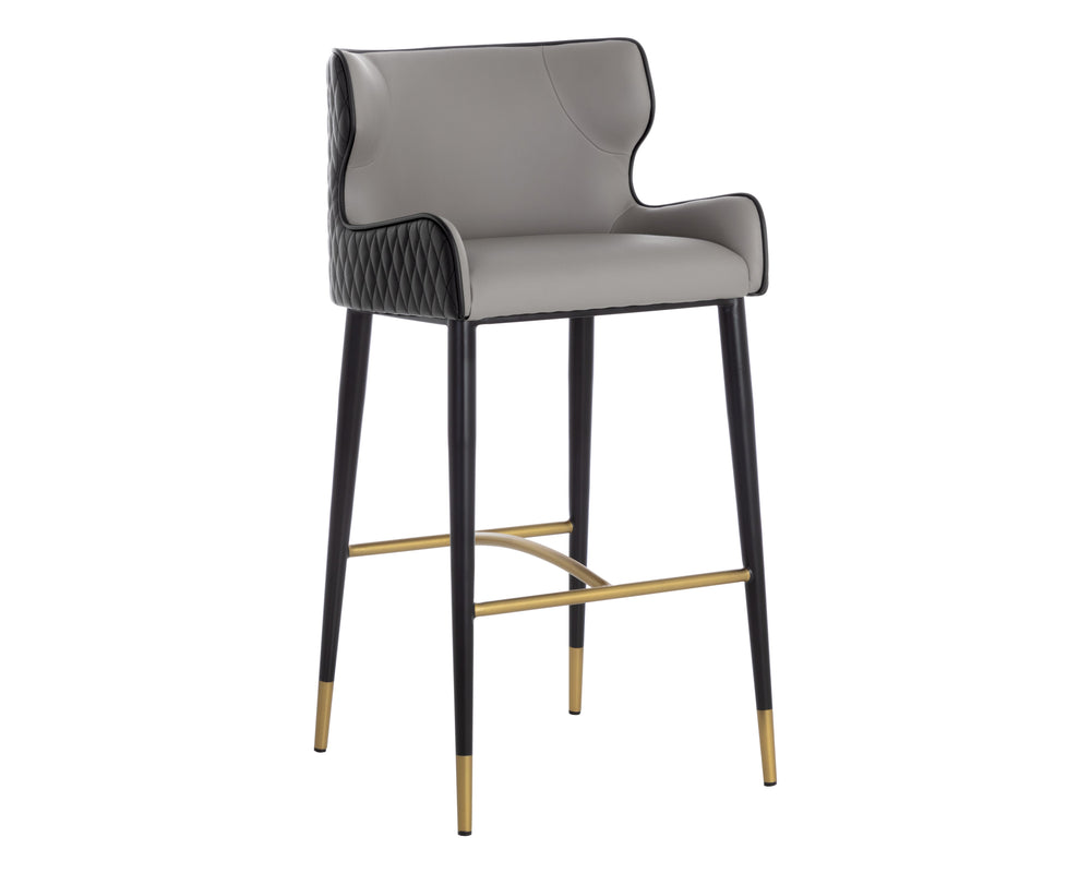 Sunpan Gianni Stylish Faux Leather Barstool with Elegant Diamond Stitching and Black Wood Legs Dillon Stratus / Dillon Black