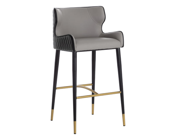 Sunpan Gianni Stylish Faux Leather Barstool with Elegant Diamond Stitching and Black Wood Legs Dillon Stratus / Dillon Black