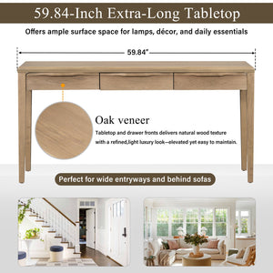 English Elm U_style Oak Veneer Console Table with Three Wave Drawers for Entryway or Foyer Natural N711P401926N