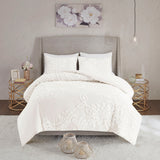 Madison Park Veronica Shabby Chic 3 Piece Tufted Cotton Chenille Floral Comforter Set MP10-7824 Off-White