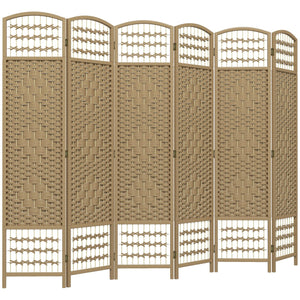 English Elm HOMCOM 6-Panel Folding Room Divider with Woven Bamboo & Paper Rope Design, 67" Tall Privacy Screen Natural Wood W2225P229263