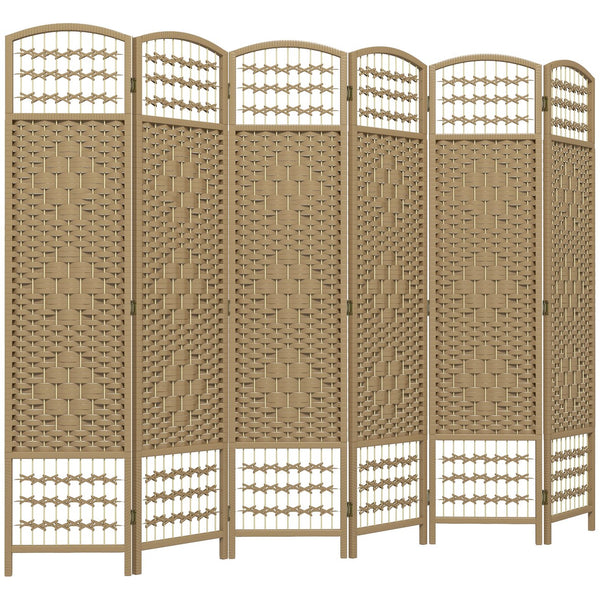 English Elm HOMCOM 6-Panel Folding Room Divider with Woven Bamboo & Paper Rope Design, 67" Tall Privacy Screen Natural Wood W2225P229263