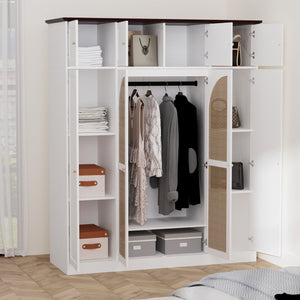 English Elm 70.87"tall Rattan Door Armoire Freestanding Wardrobe with Adjustable Shelves Hanging Rod White W757S00055