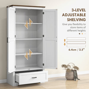 English Elm HOMCOM 67" Freestanding Kitchen Pantry Cabinet with 4 Doors, 6-Tier Adjustable Shelves, Rustic Charm Cream White W2225P249924
