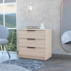 English Elm Washington Dark-Brown Three Drawer Dresser with Black Handles Rustic-Contemporary Storage Chest B128P148841