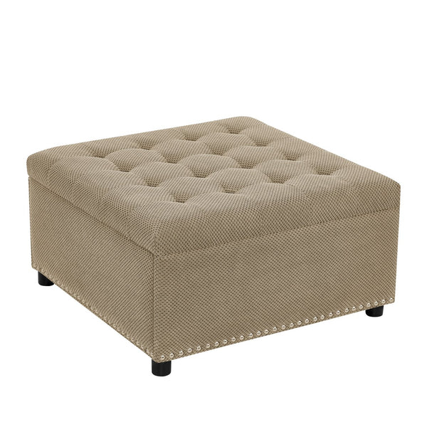English Elm Storage Ottoman Tufted Nailhead Trim Lift Top Footstool for Living Room or Bedroom Camel W5568P447106
