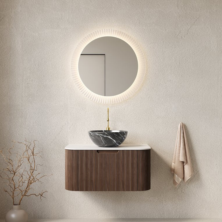 English Elm Muri Floating Bathroom Vanity Plywood Cabinet Sintered Stone Top Oak Drawer Black,Carrara White,Dark Walnut W2615S00277