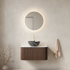 English Elm Muri Floating Bathroom Vanity Plywood Cabinet Sintered Stone Top Oak Drawer Black,Carrara White,Dark Walnut W2615S00277
