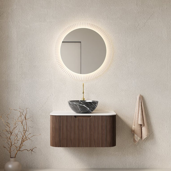 English Elm Muri Floating Bathroom Vanity Plywood Cabinet Sintered Stone Top Oak Drawer Black,Carrara White,Dark Walnut W2615S00277