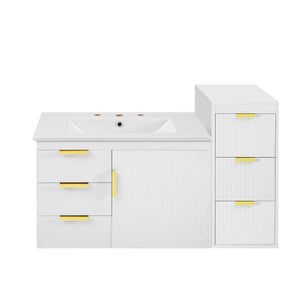 English Elm 30" Bathroom Vanity with Sink — Wall-Mounted Ceramic Basin, Soft-Close Storage, Floating Modern Design White N710S324096K