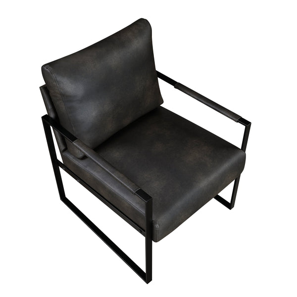 English Elm Modern Metal Accent Chair with Faux Leather Upholstery, Minimalist Frame, Comfortable Seat for Living Room Decor Dark Gray 27 L x 10 W x 23.5 H B011P255744