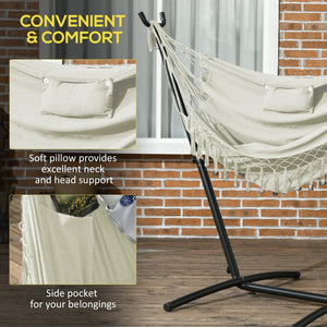 English Elm Outsunny Boho-Chic Hammock Chair With Stand, Side Pocket & Headrest For Relaxing Indoor/Outdoor Use W2225P174050-GIGA