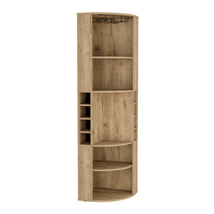 English Elm Oban Corner Bar Cabinet with Five Shelves, Eight Bottle Cubbies and Space-Saving Tall Storage Design Beige 45 L x 23 W x 4 H B070S00252