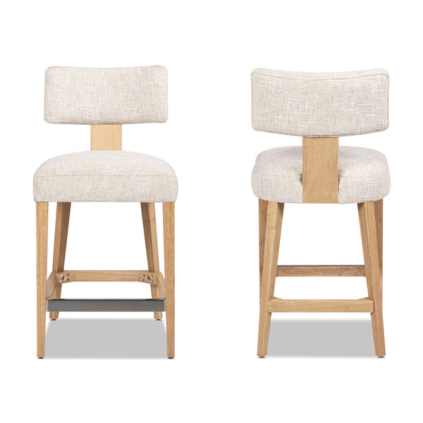 English Elm Jennifer Taylor Home - Penny Fully Upholstered Counter Stool Set of 2 in Travertine Beige Chenille with Arched Back Comfort B2719P269264