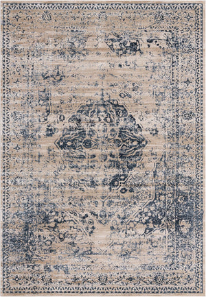 Unique Loom Chateau Hoover Machine Made Border Rug Dark Blue, Beige/Cream/Gray 7' 1" x 10' 0"