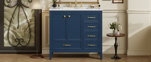 English Elm Christopher Knight Home® - 36" Vintage-inspired Bathroom Vanity with Ceramic Sink, Solid Wood Frame, Soft-Close Drawers, Spacious Storage Blue N759P293646C