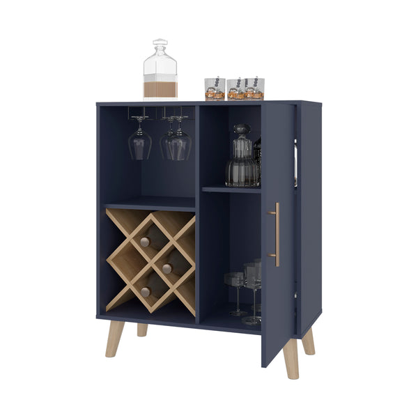 English Elm Bar Severn Bar Cabinet 38.6" H, Alby Blue & Natural Oak, 1 Door 1 Drawer 4 Shelves, Stylish Storage B097P395908