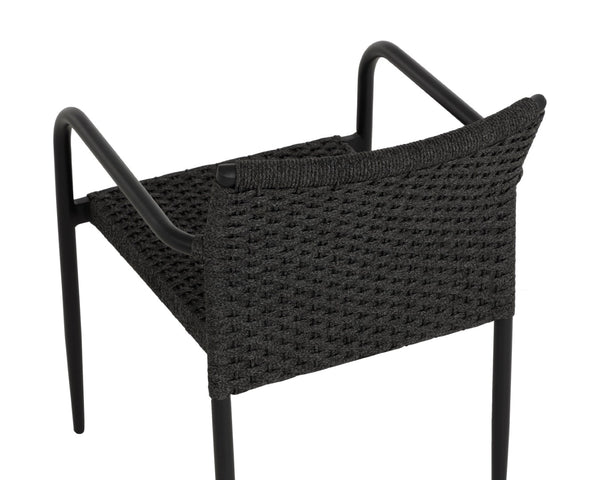 Sunpan CASELLA Stackable Dining Armchair - Modern Black Aluminum Frame with Comfortable Dark Grey Weave 112066