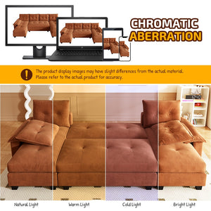 English Elm 104.7" U-Shaped Sleeper Sofa with Pull-Out Bed, Convertible Modular Sectional with Chaise, USB Ports, Chenille Upholstery Orange W1885S00213