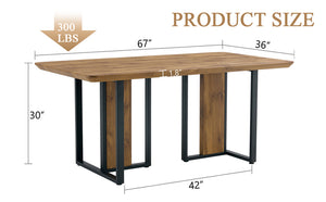 English Elm Modern Industrial Rectangular Dining Table with Wood Grain Top and Black Iron Frame W1151S01884