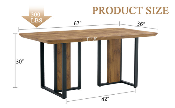 English Elm Modern Industrial Rectangular Dining Table with Wood Grain Top and Black Iron Frame W1151S01884