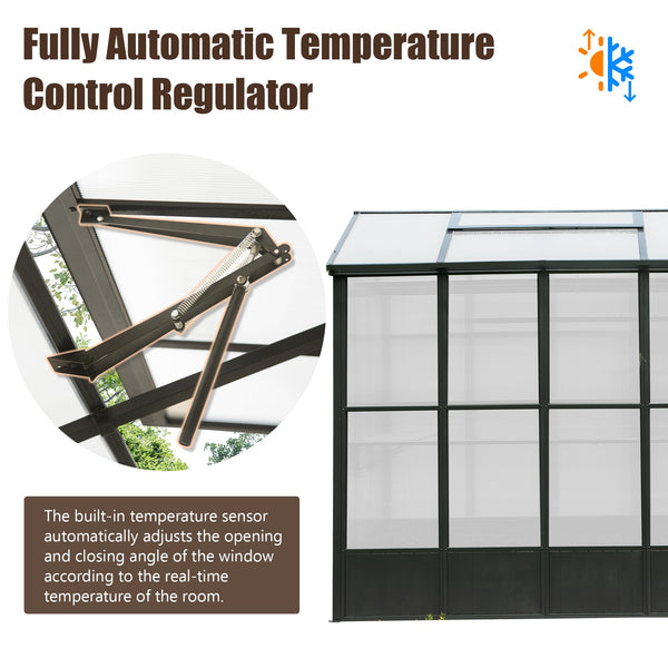 English Elm 7.5x10ft Outdoor Aluminum Polycarbonate Greenhouse Auto Vent Backyard Garden Growing Space W1859P347433
