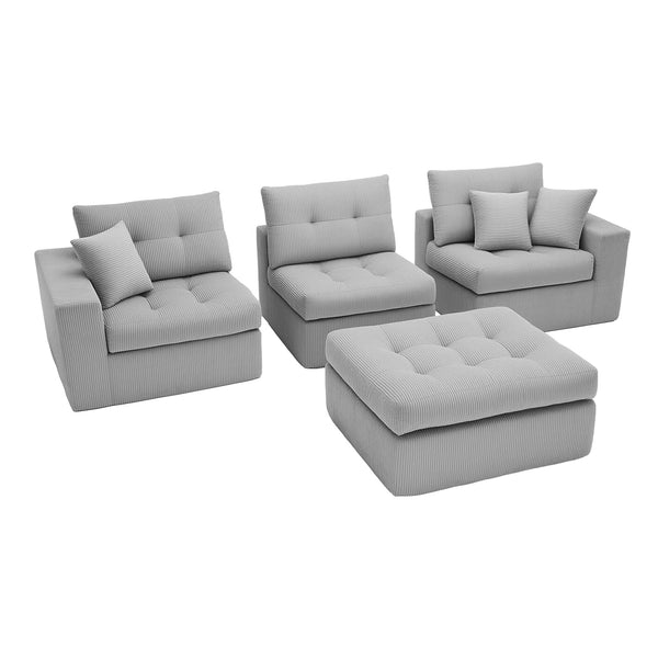 English Elm Corduroy L-shaped Sectional Sleeper Sofa No Assembly Needed for Apartments Light Gray W5532S00033