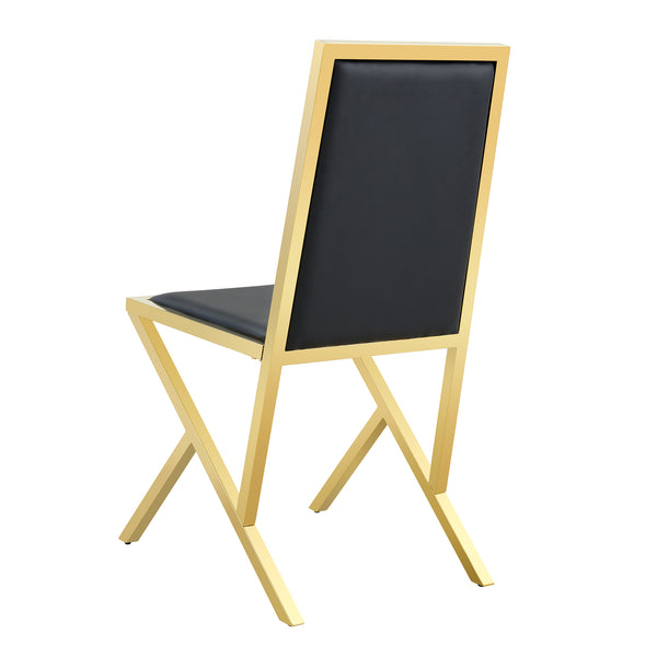English Elm Table and 8 Chair Dining Set Tempered Glass Top with Gold Metal Framed Pu Seating Black+Gold,Transparent W1151S04771