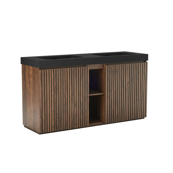 English Elm Emilia 60 Inch Freestanding Oak Vanity with Ceramic Sink and Soft Close Drawers Walnut Brown W1865S00211