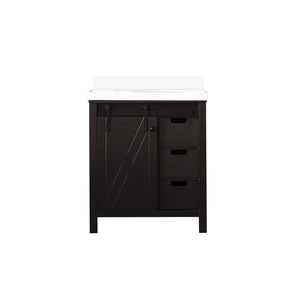 English Elm Brown Bath Vanity With Cultured Marble Top & Faucet Set - Elegant Storage, Soft-Close Drawers, 30" W B2731P260105