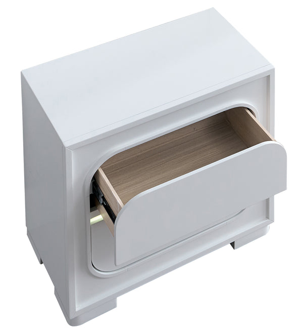 English Elm Milan Contemporary Wood Nightstand with Built in Led Lighting and Wave Sensor Control White B078P497947