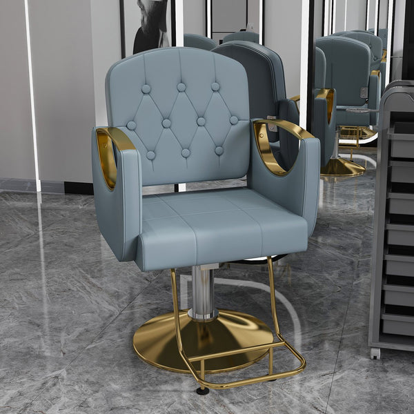 English Elm Hydraulic Salon Chair with Foot Pump Swivel Base Pu Leather Seat for Barber Tattoo Spa W2700P410955