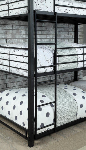 English Elm Simple Triple Decker Bed – Sturdy Metal Triple Bunk With Two Ladders, Guard Rails, Space-Saving Design B2741S00348