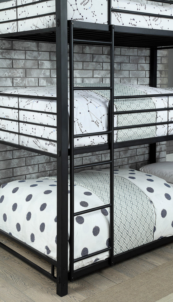 English Elm Simple Triple Decker Bed – Sturdy Metal Triple Bunk With Two Ladders, Guard Rails, Space-Saving Design B2741S00348