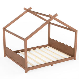 English Elm Queen House Shaped Floor Bed Solid Pine Frame Montessori Kids Bedroom No Box Spring W1580P438812