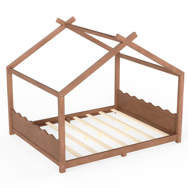 English Elm Queen House Shaped Floor Bed Solid Pine Frame Montessori Kids Bedroom No Box Spring W1580P438812