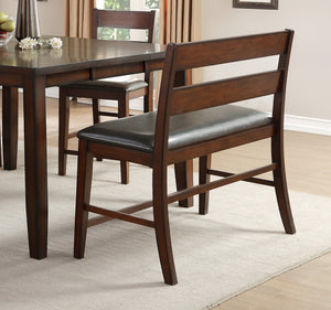 English Elm Transitional Cherry Finish Counter Height Bench with Wood Back and Dark Faux Leather Seat, 44.5" B011P217893